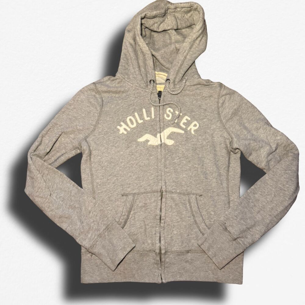 Size Large Grey Y2K Hollister Zip Up Spellout Hoodie